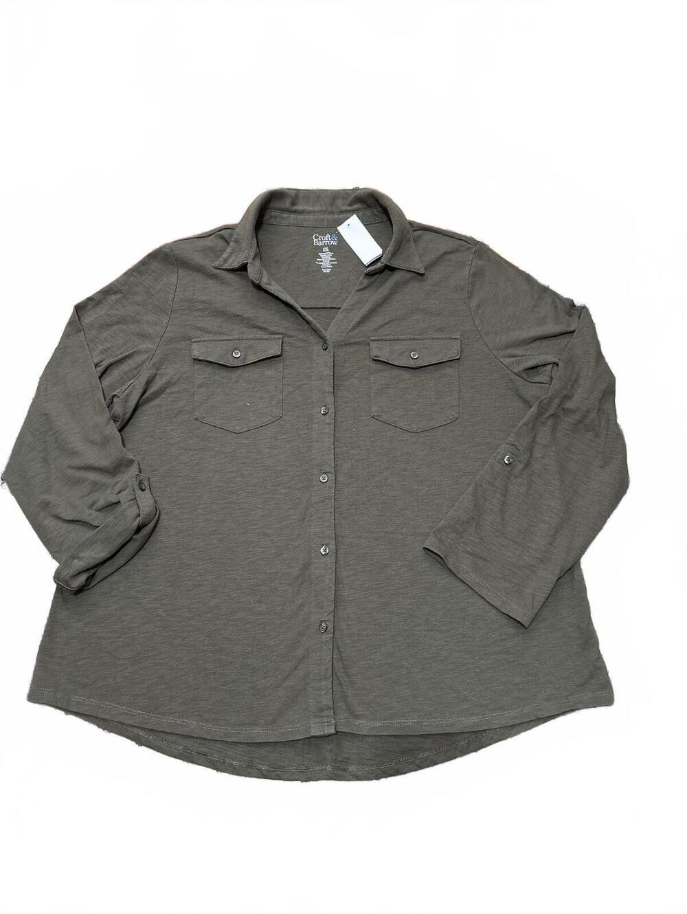 Croft & Barrow Women's Plus Size Button-Up Shirt XXL Olive Green